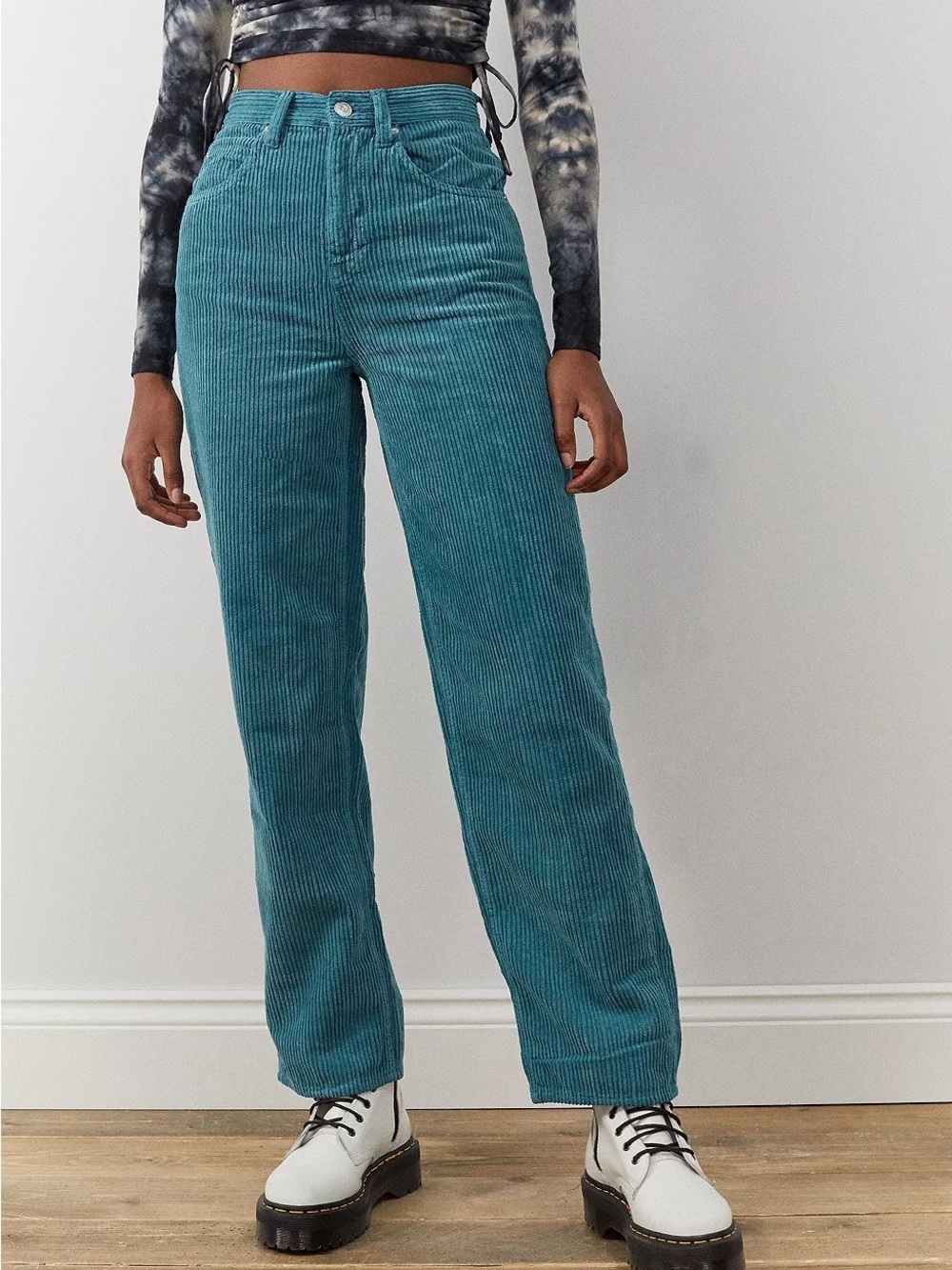 Urban outfitters y2k trendy Teal Corduroy Modern Boyfriend High-Rise Jeans sz 24